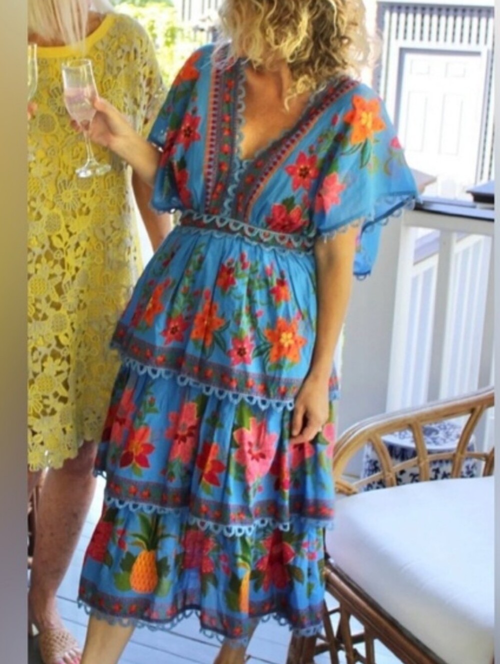FARM RIO | $245 Blue Tropical Tapestry Layered Dress